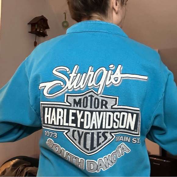 Vintage sweater shirt sturgis HD size small turquoise motorcycle retro - Picture 5 of 7